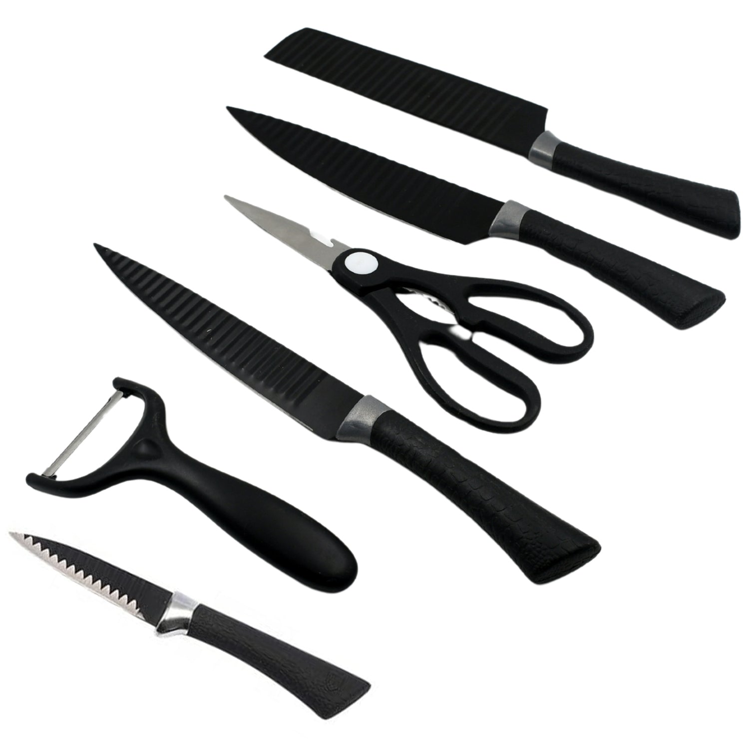 5629 6 Pieces Professional Kitchen Knife Set, Meat Knife, Chef's Knife with Non-Slip Handle for Home, Kitchen and Restaurant with Chef Peeler and Scissor (Stainless Steel / 6 Pcs Set) 5629 6 Pieces Professional Kitchen Knife Set, Meat Knife, Chef's Knife with Non-Slip Handle for Home, Kitchen and Restaurant with Chef Peeler and Scissor (Stainless Steel / 6 Pcs Set)